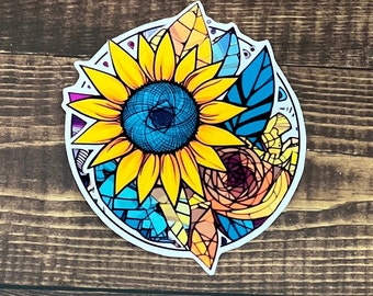 Stained Glass Sunflower Vinyl Sticker, Cute Vinyl Sticker, Laptop Decal, Vinyl Sticker, Vinyl Decal, Floral Stickers