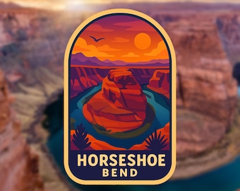 Horseshoe Bend Sticker | Retro Canyon Vinyl Decal | Arizona Travel Souvenir | Waterproof Weatherproof Adventure Sticker