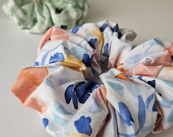 Super Fluffy Floral Scrunchies Set: Handmade Cotton Hair Tie