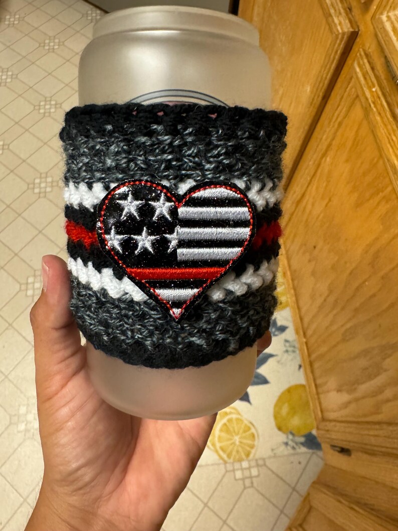 Thin Green Line, Thin Blue Line, Think Red Line Crochet Cup Cozy - Etsy