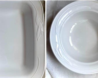 Vintage CorningWare Casual Elegance White Rectangular Baking Dish & Bowl with Lid