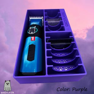 Der Brüsseler Griffon -- Hundepflege-Clipper und Klingenhalter. Für einen großen Haarschneider, 6 breite und 5 Standardklingen. Optional mit Deckel.