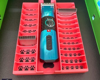 Organizador de cajones *Cuchilla/Cortadora* Caja de herramientas de perfil bajo para tijeras de peluquería - Capacidad para 1 cortadora, 10 cuchillas estándar y 13 cuchillas anchas
