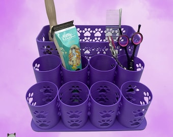 Tube City *Medium* With Brush Holder-- Dog Grooming Brush, Clipper, Shear or All Around holder. Eight 2 inch tubes with Base/Brush Holder.