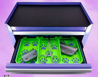 Kobalt Mini Toolbox Middle Drawer Organizer (Two Drawer w/Lid and Three Drawer)- Dog Grooming Toolbox Organizing Tray (Three Slots)