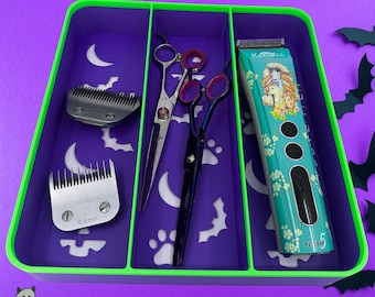 The Havanese Three Tray *Halloween-Ghastly Green and Purple*- Lay Flat Dog Grooming Comb, Scissor and Accessories Holder |