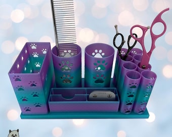 The Medium Mutt-- Dog Grooming Brush Holder, 8 Scissors, 2 Standard Blades, 2 Wide Blades 2 Clippers and Small Brush Holder