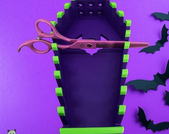 The Coffin Chihuahua *Halloween-Ghastly Green and Purple* - Dog Grooming Scissor Holder— Up to 10 pairs, Simple organizer |