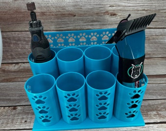 Tube City *Medium* With Brush Holder-- Dog Grooming Brush, Clipper, Shear or All Around holder. Eight 2 inch tubes with Base/Brush Holder.