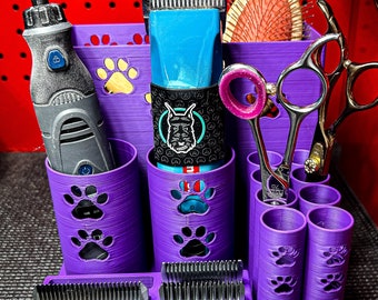 The Mutt-- Dog Grooming Brush Holder, 8 Scissors, 2 Standard Blades, 2 Wide Blades and 2 Clippers  | Large Size |