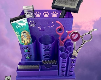 The Mutt-- Dog Grooming Brush Holder, 8 Scissors, 2 Standard Blades, 2 Wide Blades and 2 Clippers  | Large Size |