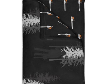 Logging and chainsaw Reversible Fleece Blanket - Chainsaw and Faller Designs - Great Gift - Choose Your Size - logging truck - Gift for dad