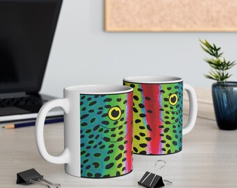 rainbow trout coffee mug, great gift, fathers day, fishing mug,