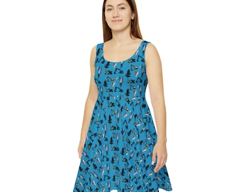 Logging Pattern Skater Dress, Arborist Gift, Summer Dress, Chainsaw, Loader, Dress, Unique Dress, gift for her