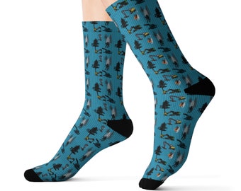 logger socks - Unique Gift for Dad and Son - Logging Theme Socks with Loader, Feller, Chainsaw Design