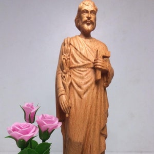 Handmade Wood Carved St Joseph the Worker Statue - Christian Home Decor