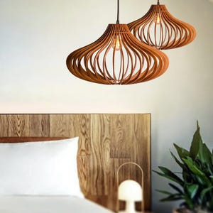 Handmade Wooden Pendant Light - Pinecone Ceiling Lamp, Unique Wood Lampshade, Dining Room Chandelier