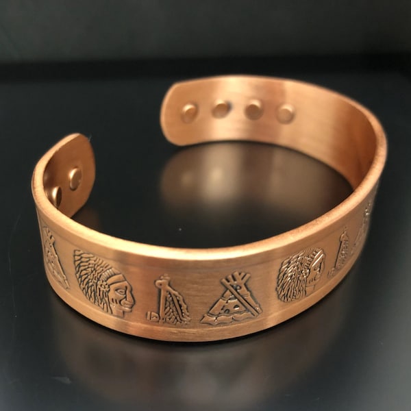 Cherokee Nation Pure Copper Magnetic Bracelet Arthritis Pain Therapy Cuff Bangle Energy Power Adjustable Bracelet Men Women