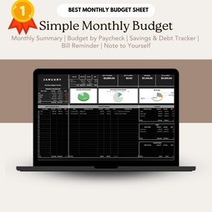 Dark Theme Customizable Monthly Budget Spreadsheet Google Sheets Budget Template, Simple Financial Planner, Monthly Expenses Tracker