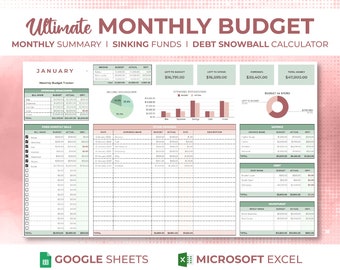 Customizable Monthly Budget Spreadsheet: Google Sheets & Excel (Digital Download)