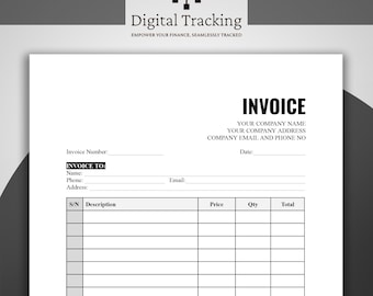 Plantilla de factura imprimible: Diseño minimalista (descarga digital)