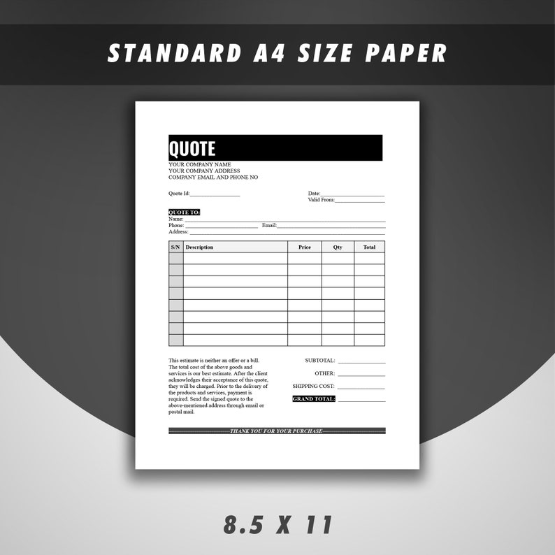 Customizable Quote Estimate Template: Order Form (digital Download) - Etsy
