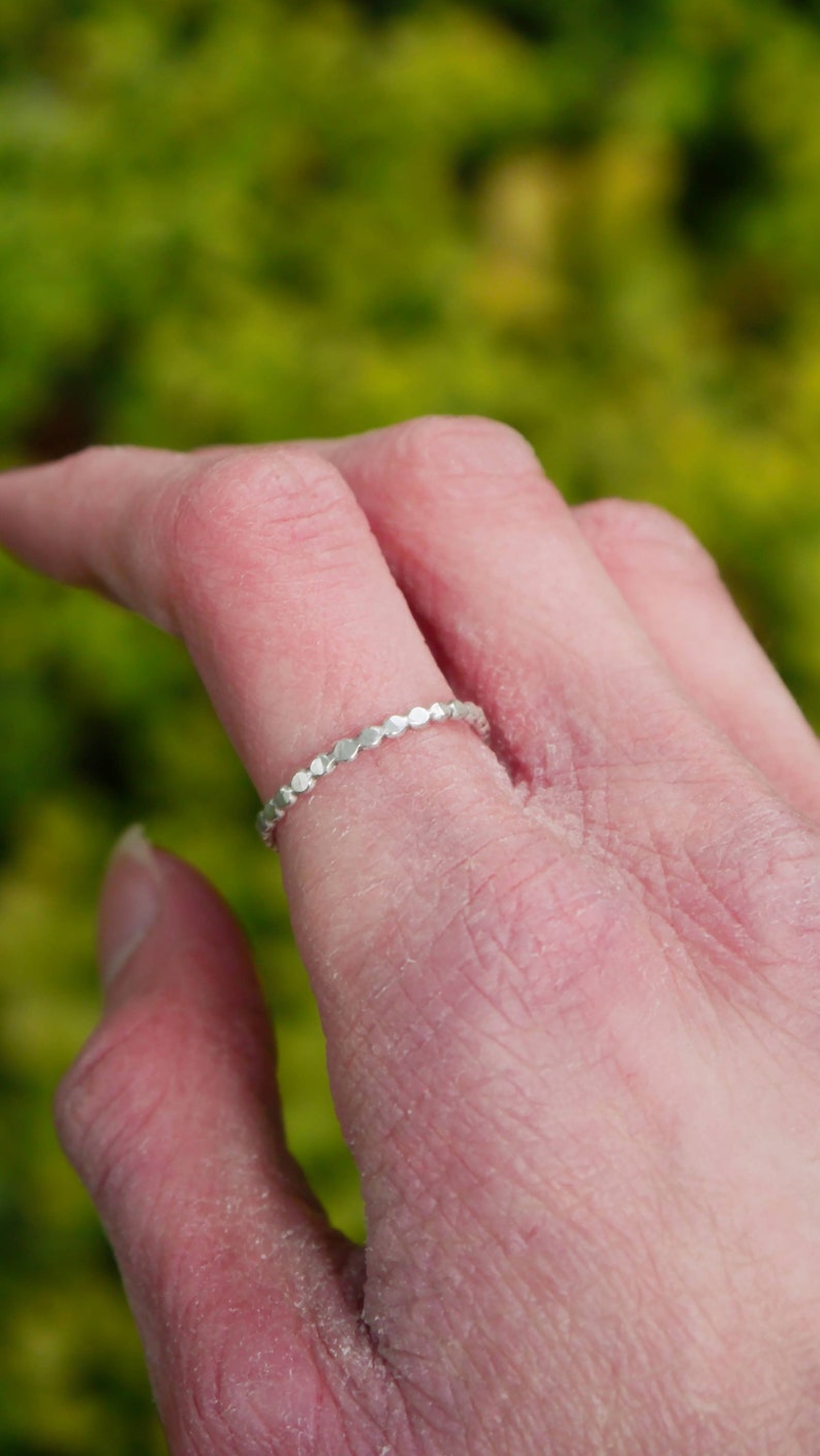 Hammered Bead Ring Sterling Silver Ring Dainty Stacking Rings Thin Silver Ring Simple Ring Silver Stacking Ring Silver Dot Ring image 5