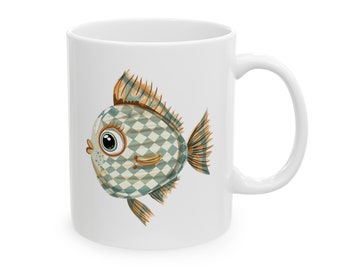Whimsical Fish Coffee Mug, 'Swim Your Own Way' Quote
