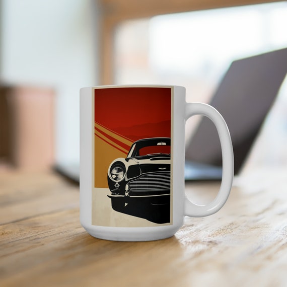 Aston Martin Mug, Retro Car Poster Coffee Cup
