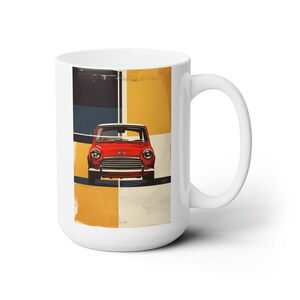 Car Poster Mug Retro Poster Mini Cooper Coffee Mug Classic Car Poster Art Mug Nostalgic Design Automobile Art Cup Gift For Him