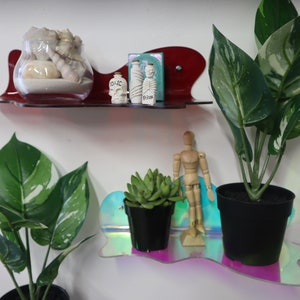 LARGE Wavy Acrylic Shelf - Colorful Bedroom Shelf - Vibrant Clear Shelves - Wall Storage - Easy Installation - Shelf Accent - Shelf decor