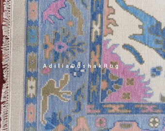 New Modern Oushak Rug Living Room 8x10, 9x12, 10x14, Hand Knotted Pastel Turkish Oushak Vintage Wool Area Rug For Nursery Living Room