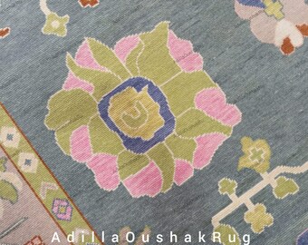 4x6, 5x7, 6x9 Oushak Rug Living Room 8x10, 9x12, 10x14, Hand Knotted Pastel Turkish Oushak Vintage Wool Area Rug Living Room