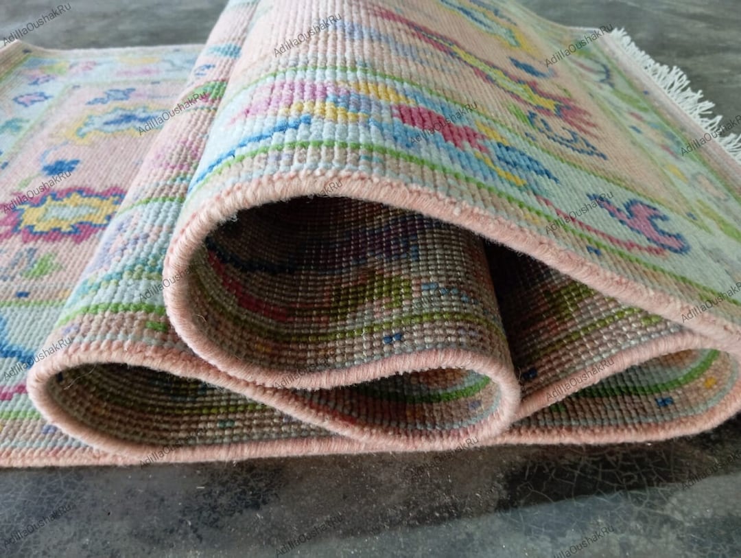 Pushak Rug RUNNER OUSHAK Hallway Runner Pink Green Oushak Rug Living Room Hand ...