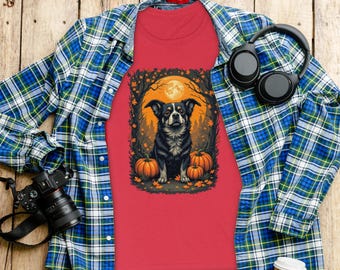 Halloween Dog T-Shirt, Cute Dog with Pumpkins Design, Fall Season T-Shirt, Spooky Dog Shirt for Dog Lovers, Autumn Themed Tee
