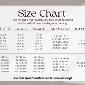 May include: A size chart for digital prints, showing different aspect ratios and corresponding dimensions in inches and centimeters. The chart also includes standard ISO paper sizes with their dimensions in inches.