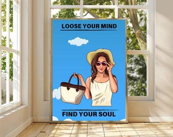 Lose Your Mind Find Your Soul Vintage Poster, girl mental health, Vintage Wall Decor Living Room, Preppy Wall art, Funky girly Wall Art