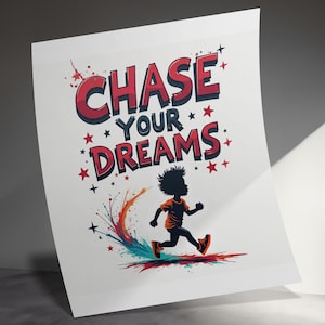 Sztuka ścienna „Chase Your Dreams”, motywujący wydruk na płótnie, inspirujący cytat, wystrój pokoju dziecięcego, kolorowa sztuka do biura