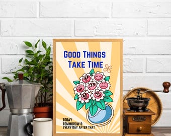Retro Flower Motivational Quote Print, Vintage Wall Art (Downloadable Print)