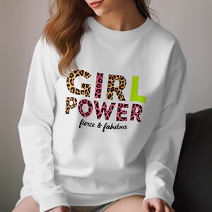 Moletom Girl Power Fierce and Fabulous, Letras com Estampa de Leopardo, Moletom com Gráfico Motivacional, Top de Empoderamento Feminino