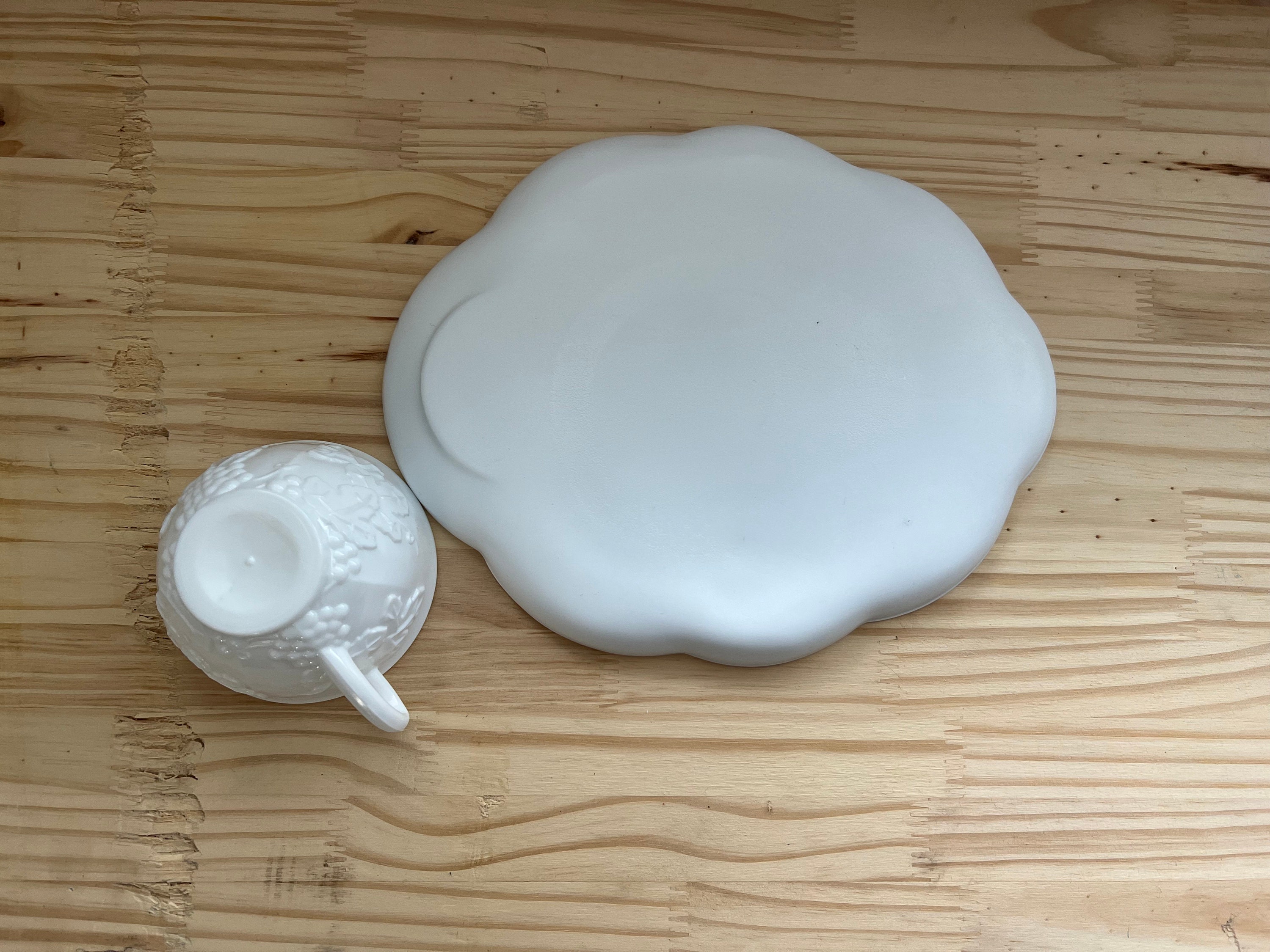 Vintage Milk Glass Snack Set Etsy