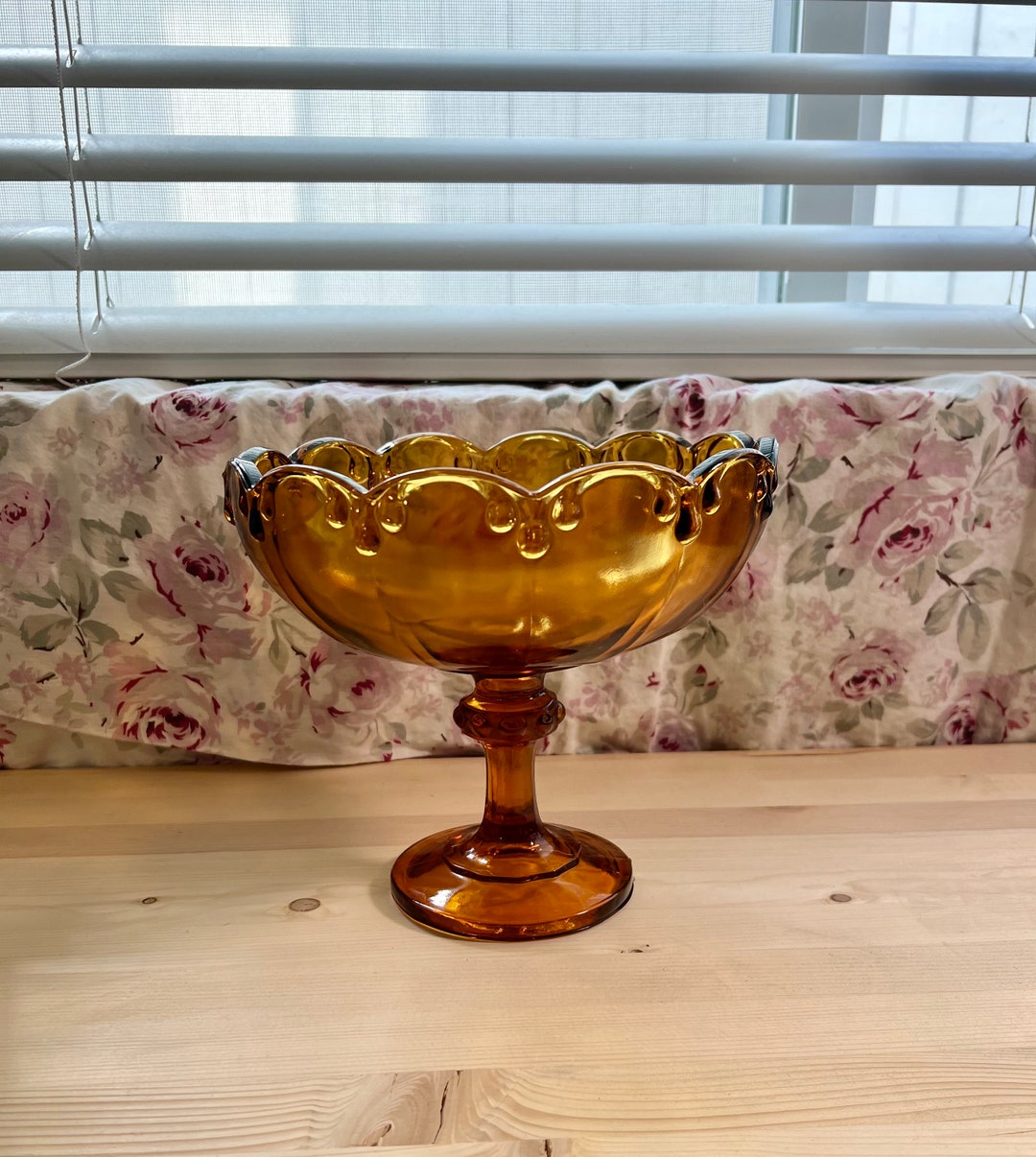 Vintage Amber Glass Pedestal Bowl Etsy