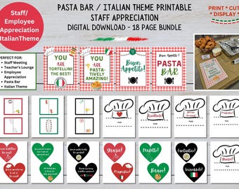 Pasta Bar Staff Appreciation/Office Party, Italian-Theme Printable, Party Decor, Employee Lunch Display, Print & Set Up, Digital Download