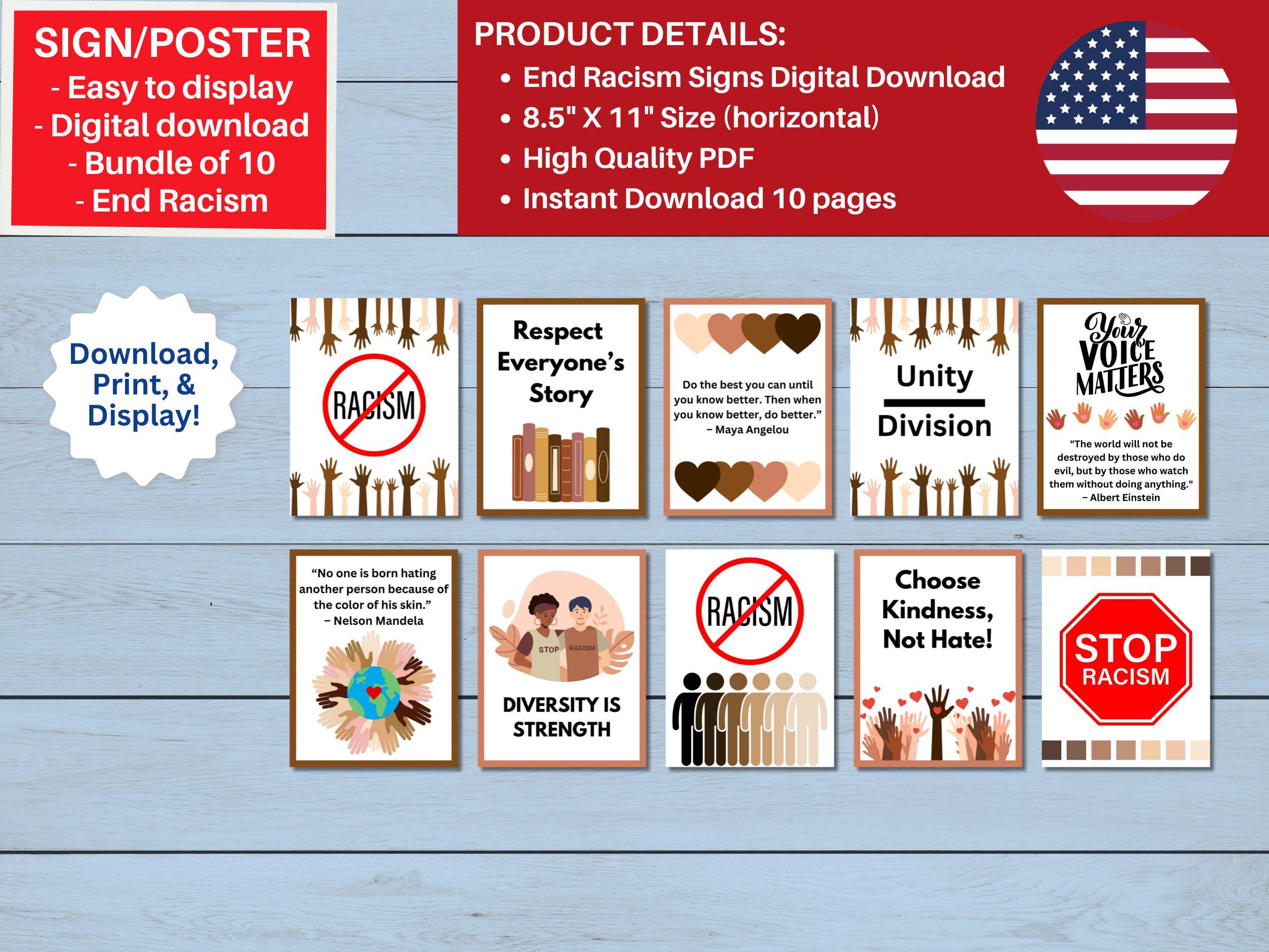 End Racism Printable Signs, Diversity & Inclusion Wall Art, Be Kind ...