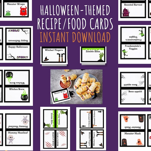 Halloween Food Cards - Set of 20, Tent Cards, Personalize With Your Own Food Description, Potluck Ideas, Instant Download, Printable, DIY