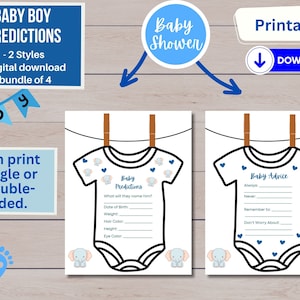 Shower de bébé/jeu d'arrosages, prédictions et conseils pour bébé, activité de fête, fête de bébé garçon, deux styles de grenouillères, téléchargement numérique, imprimable