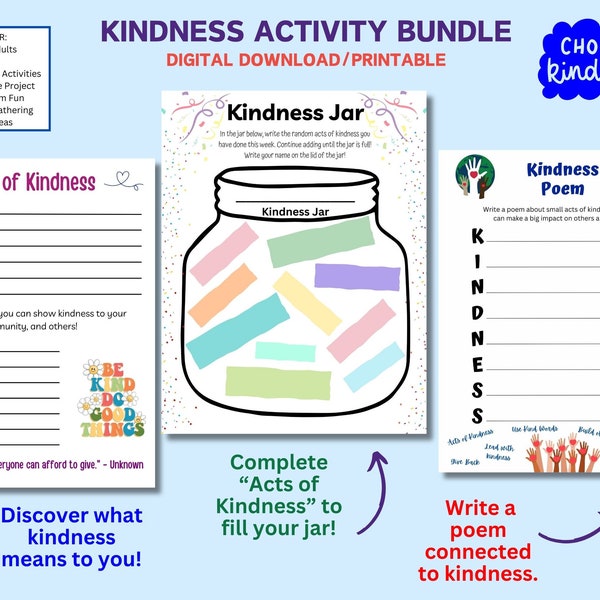 Kindness Activity Bundle, World/National Kindness Day, Class/Family Activity, Random Acts of Kindness, Positive Mindset, Digital Download