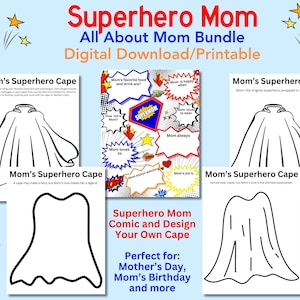 Paquete de superhéroes de mamá, regalo del día de la madre, cumpleaños de mamá, diseño de capa para colorear diy, regalo personalizado, único, descarga digital, imprimible