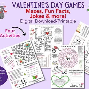 Bundel met activiteitenbladen voor Valentijnsdag, leuk voor alle leeftijden, klasactiviteiten, familiespelletjes, doolhoven, puzzels, grappen, leuke weetjes en meer, digitaal