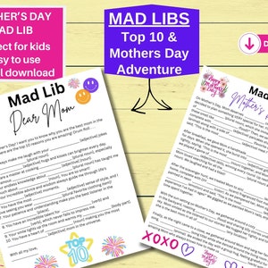 Mad Libs del Día de la Madre, Regalo para mamá, Perfecto para niños, Paquete de historias, Actividad familiar/clase, Creativo y divertido, Descarga digital, Imprimible